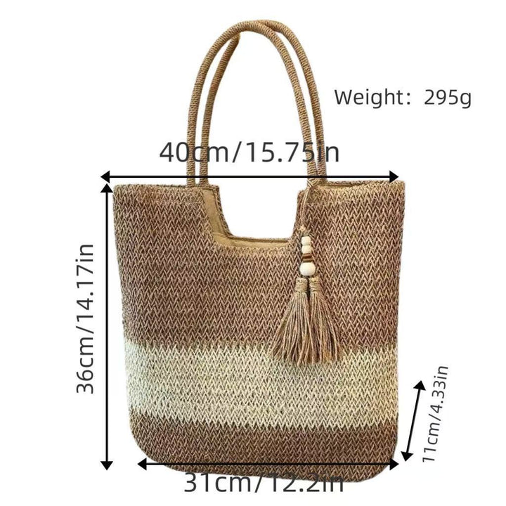Handbag made of braided natural material with tassel details Kalsten