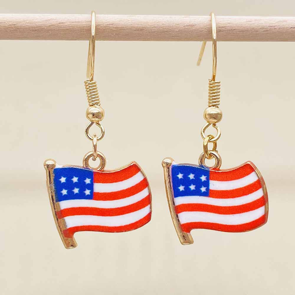 Women's Independence Day patriotic enamel flag dangle earrings with hypoallergenic fishhook wires Kalsten