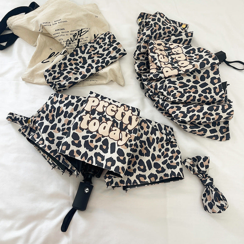Women's Foldable Umbrella with Dynamic Leopard Pattern Kalsten