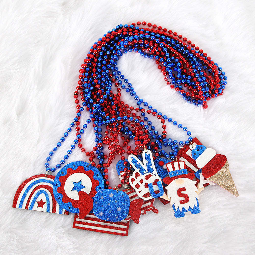 Women's nan glittered layered circular patriotic pendant necklace with beaded chain and star medallion Kalsten
