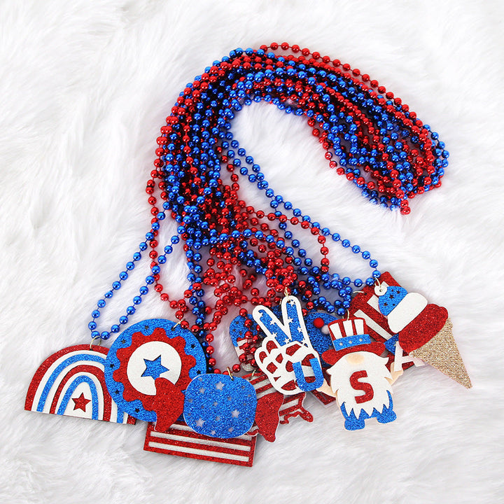 Women's nan glittered layered circular patriotic pendant necklace with beaded chain and star medallion Kalsten
