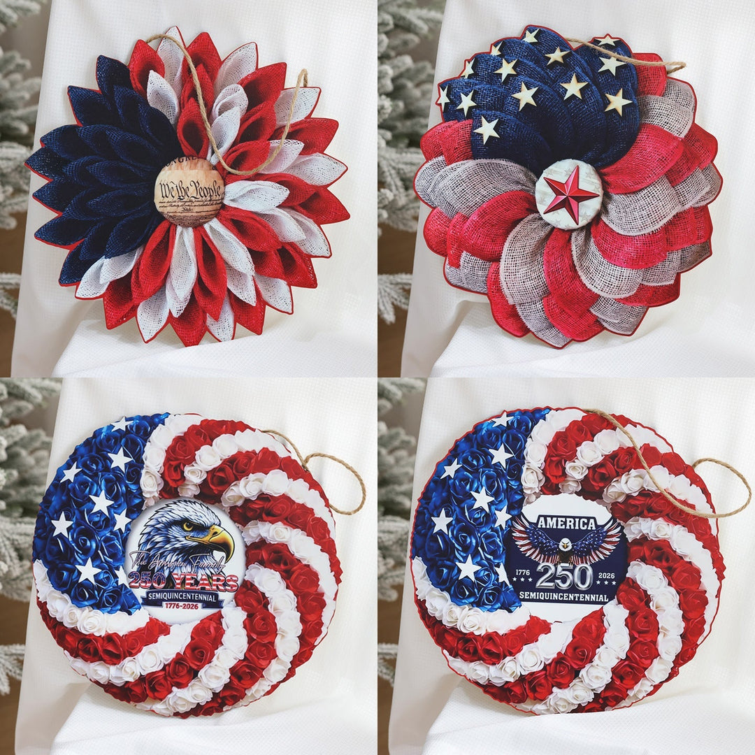 Unisex nan Patriotic Americana Burlap Ribbon Star Door Wreath with Jute Hanger Kalsten