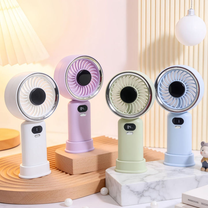 Ladies Portable Hand Fan with LCD Display and Variable Speed Control Kalsten