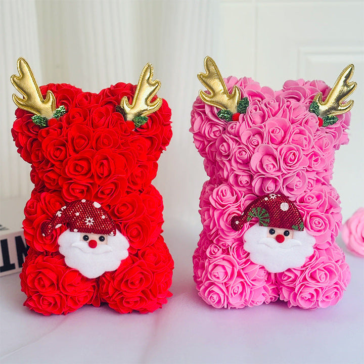 Foam Rose Teddy Bear Gift Sculpture With Satin Ribbon Bow
