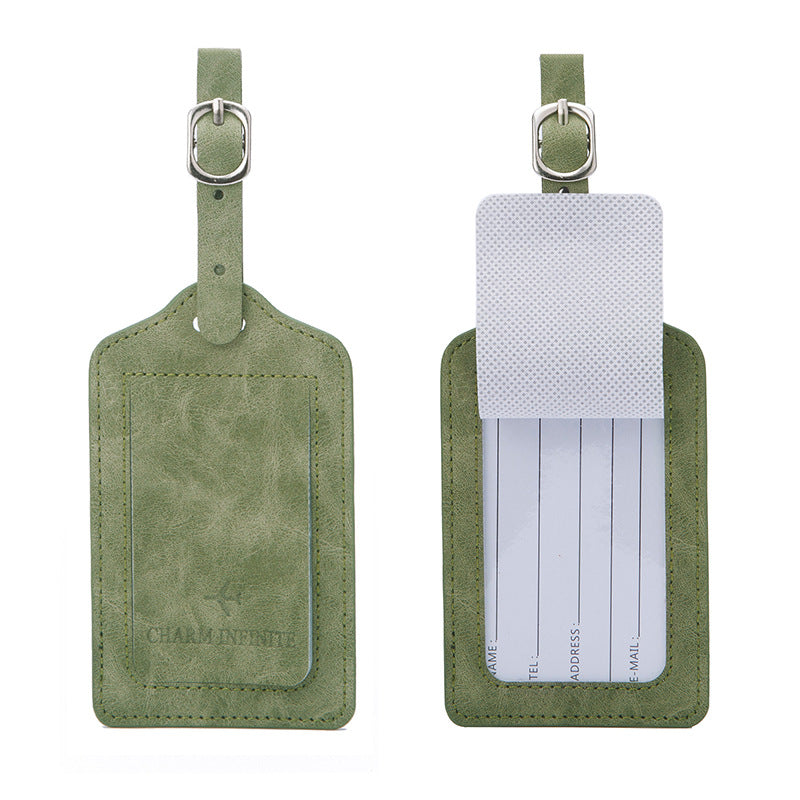 vintage leather luggage tag with transparent ID window and adjustable buckle strap Kalsten