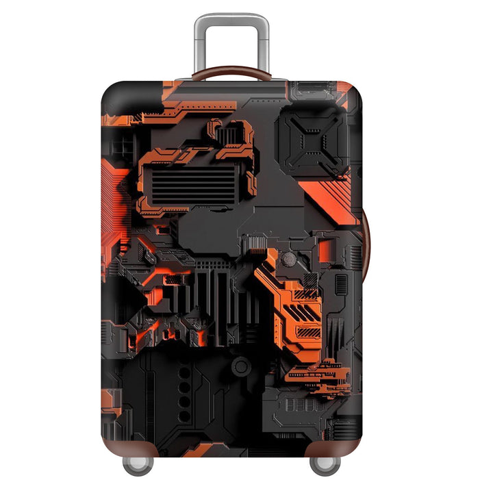 Unisex large hard shell suitcase with sturdy trolley handle and elastic motif protective cover superhero design Kalsten