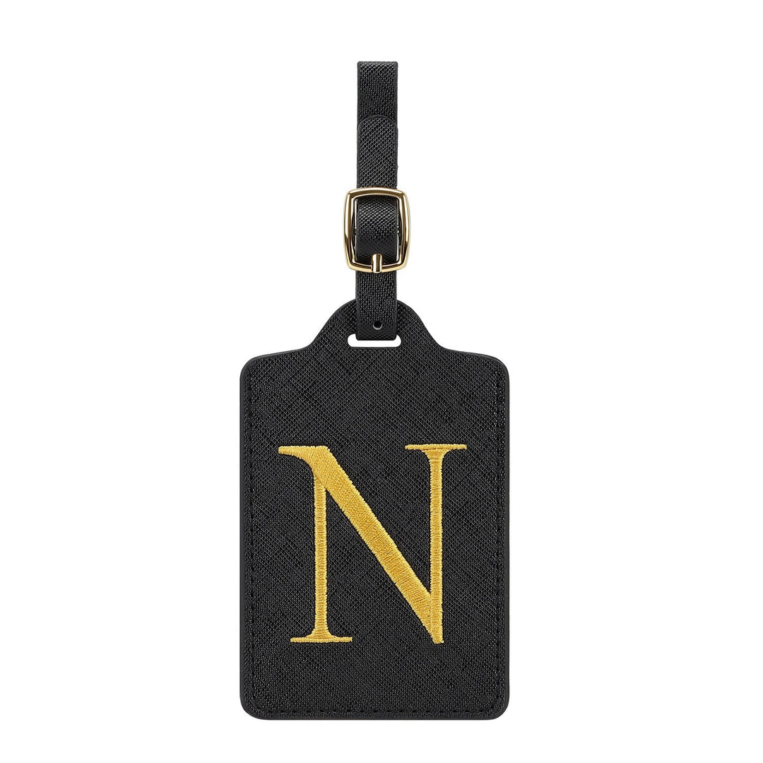 embroidered initial monogram leather luggage tag with adjustable buckle strap Kalsten
