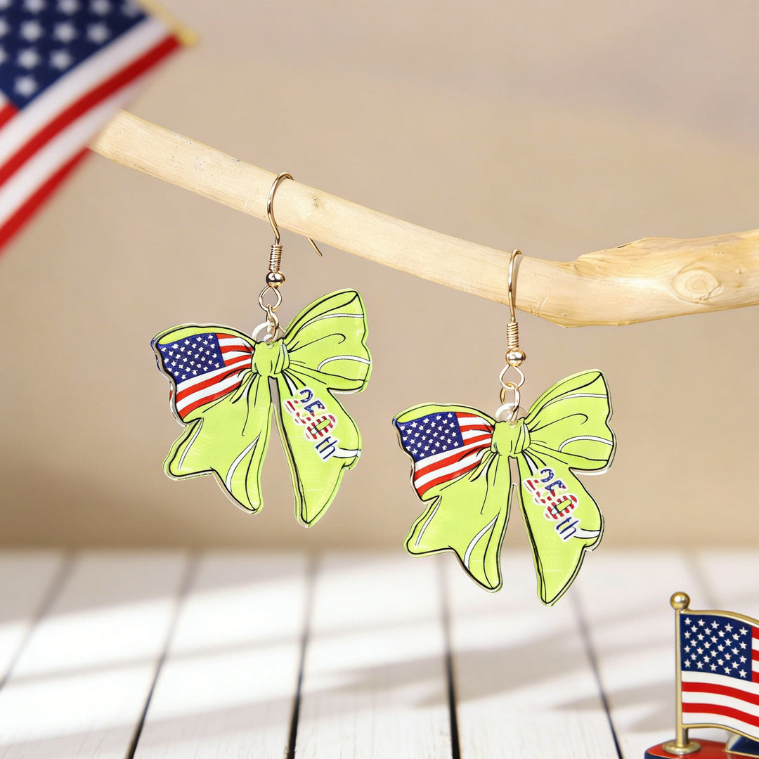 Women's eye-catching statement earrings made of acrylic with patriotic bow pendant Kalsten