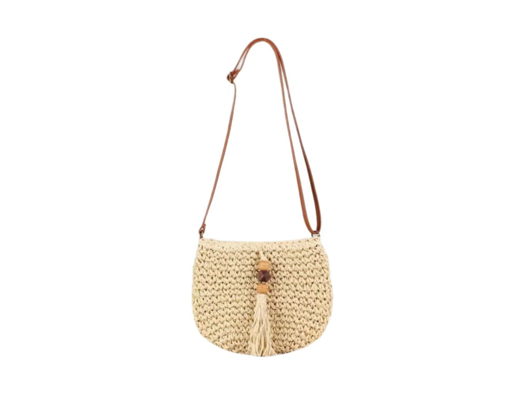 Handwoven shoulder bag with tassels and wooden details Kalsten
