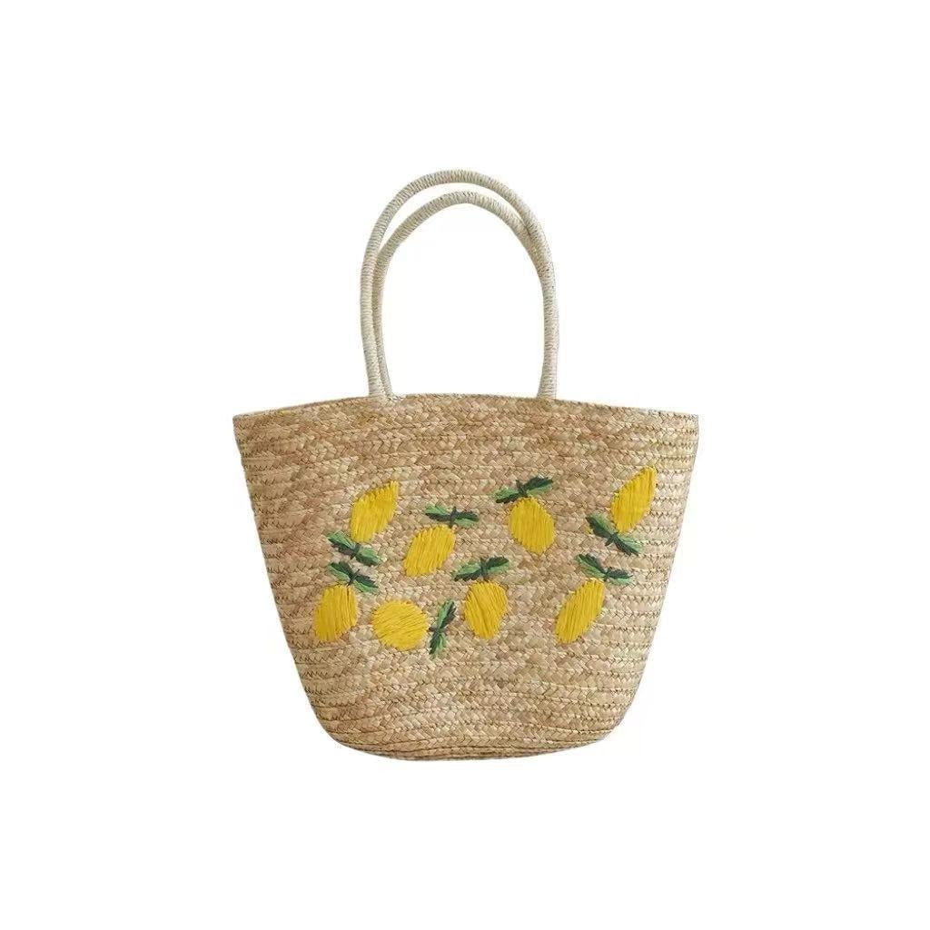 Spacious straw bag with lemon embroidery Kalsten