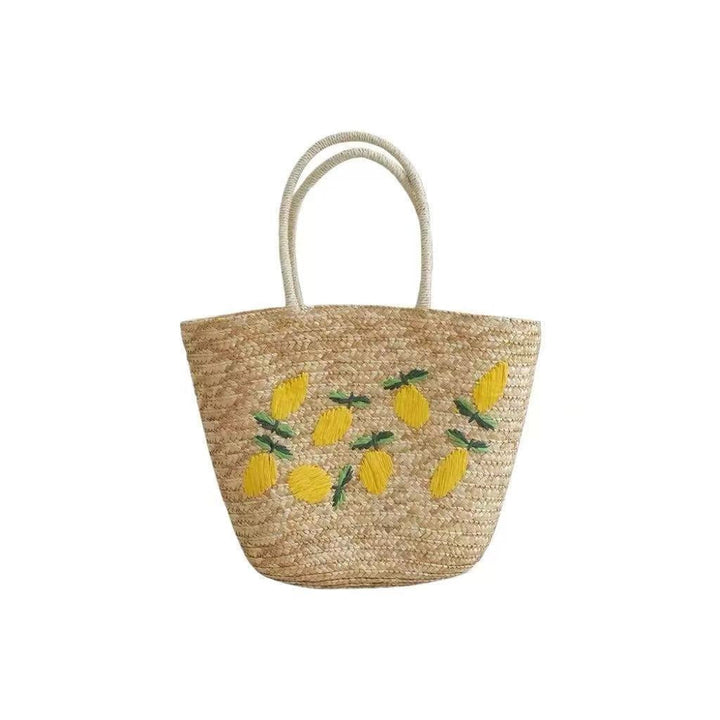 Spacious straw bag with lemon embroidery Kalsten
