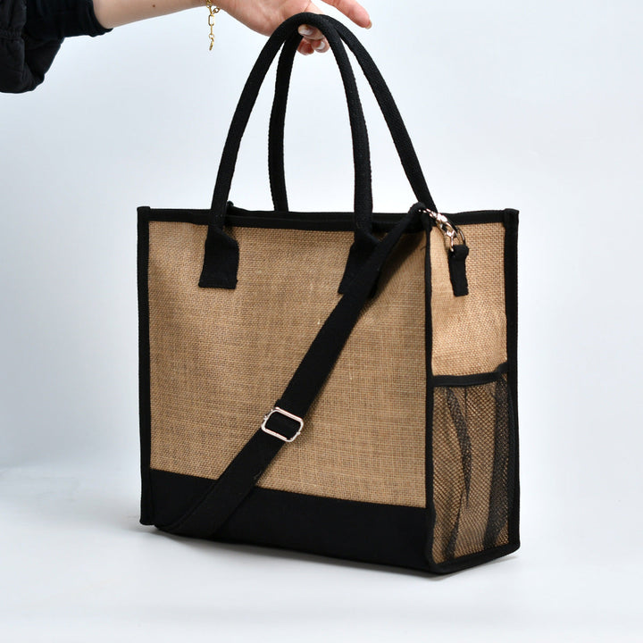 Spacious shopping bag made of sturdy jute with mesh side pockets Kalsten