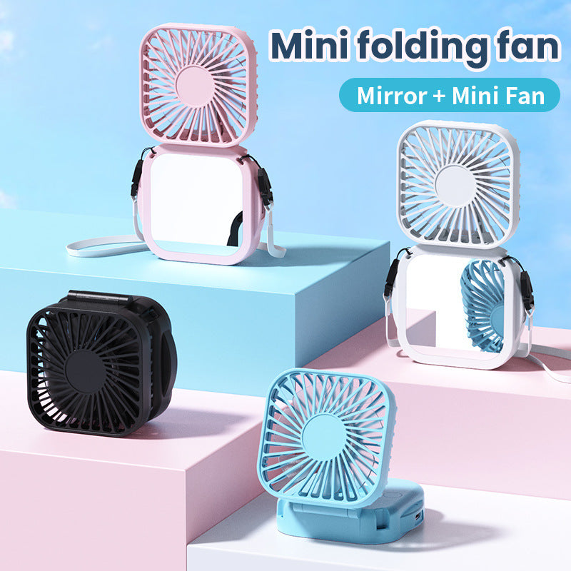 Cooling portable rechargeable folding mini fan with mirror and adjustable swivel stand Kalsten