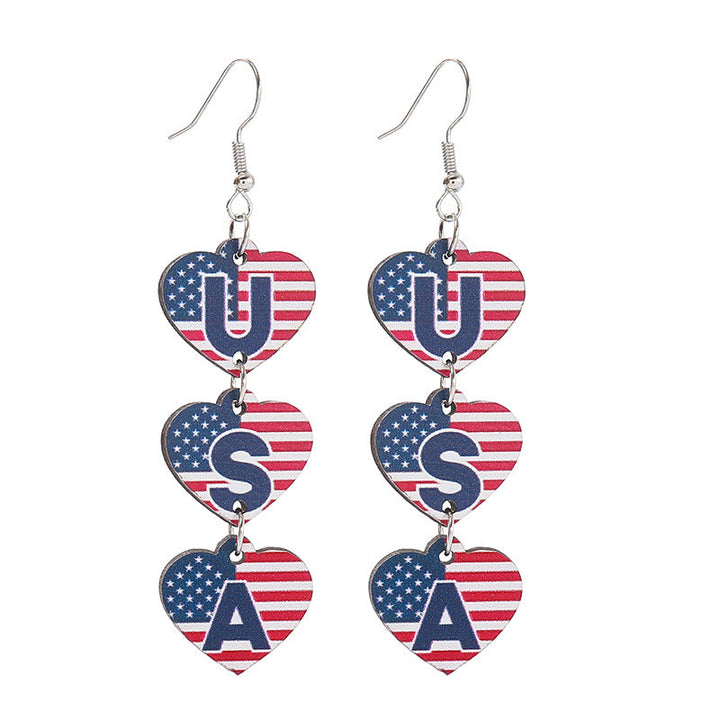 Women's nan patriotic triple-charm dangly novelty earrings with cowboy hat heart bow Kalsten