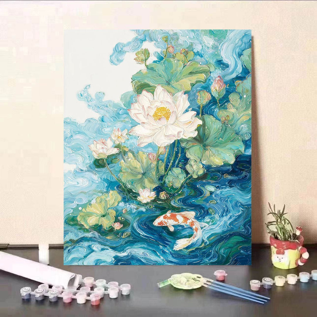 DIY Water Lily and Koi Fish Canvas Painting Kit Kalsten