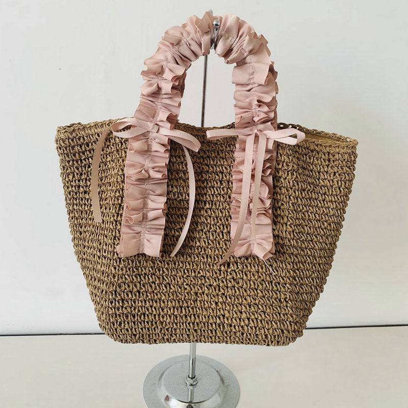 Crocheted beach bag with elegant satin accents Kalsten
