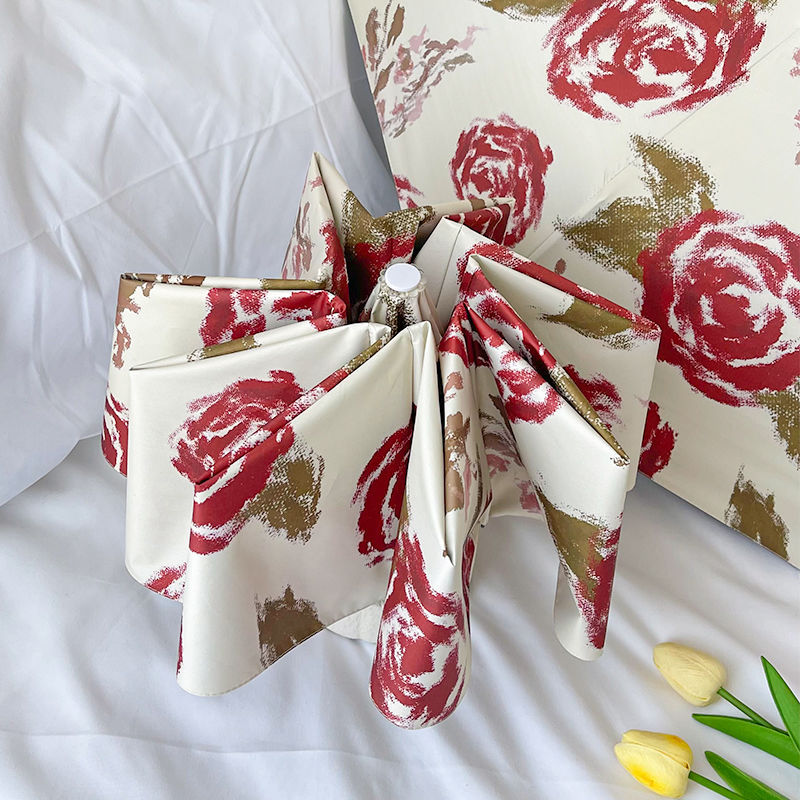Women's Automatic Folding Umbrella with Floral Pattern Kalsten