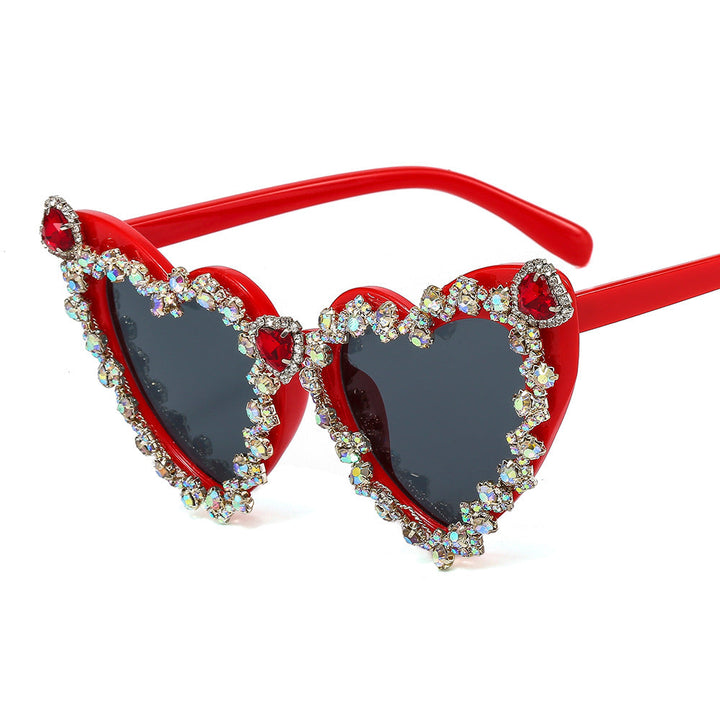 Women's Heart-Shaped Glamour Sunglasses with Rhinestone Decorations Kalsten