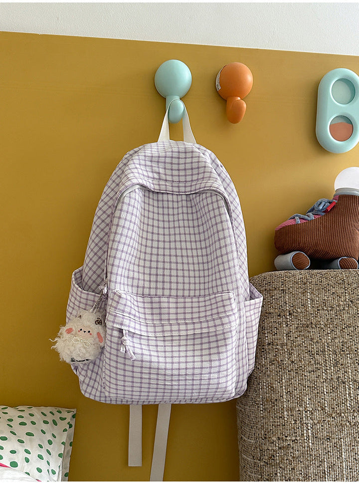 Lightweight Grid Pattern School Backpack
