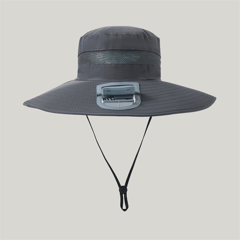 wide-brimmed outdoor sun hat with solar module, quiet mini fan, and adjustable chin strap Kalsten