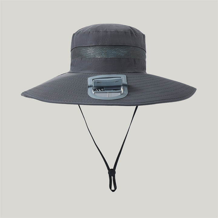 wide-brimmed outdoor sun hat with solar module, quiet mini fan, and adjustable chin strap Kalsten