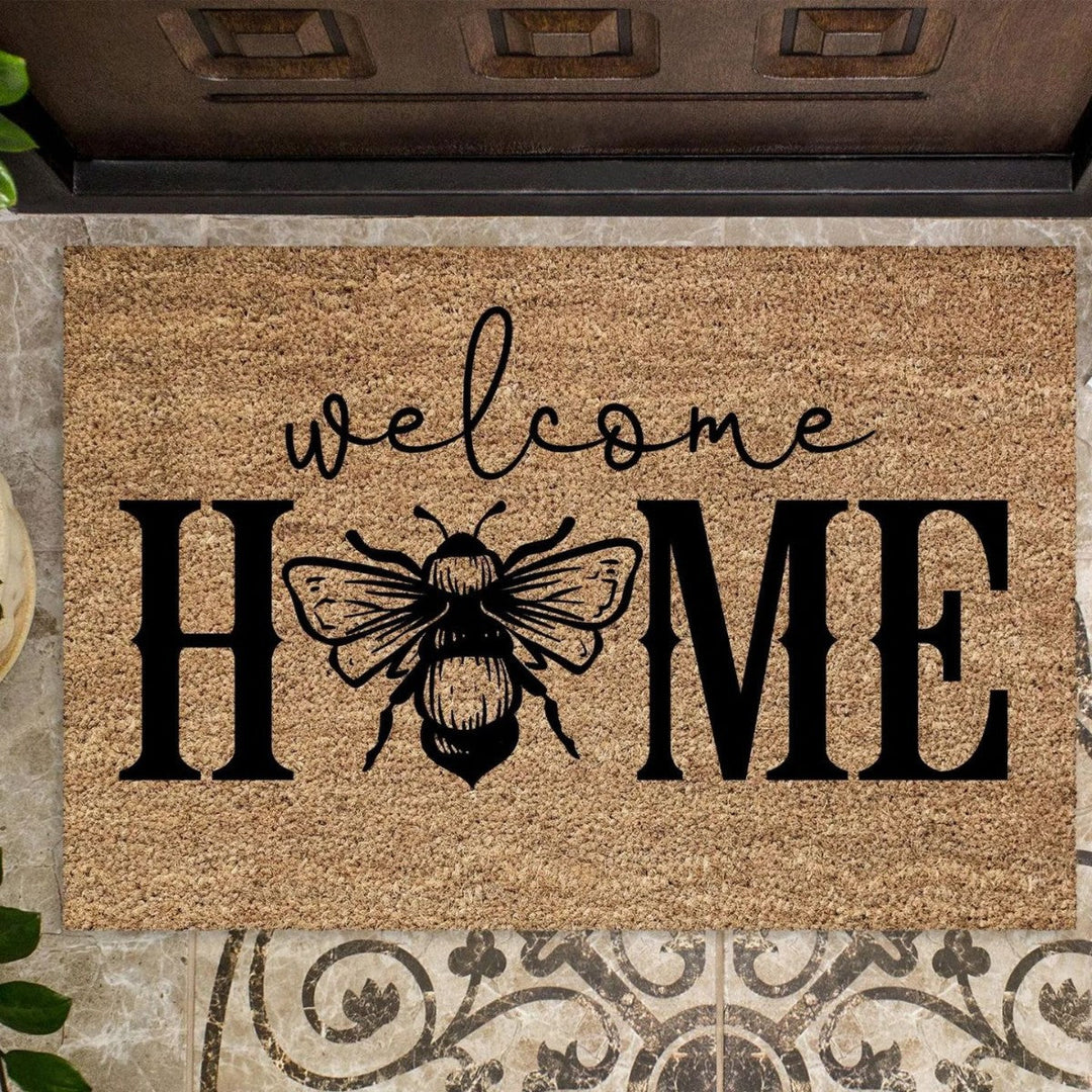 Decorative Bee Hive Welcome Indoor Outdoor Low-Profile Doormat With Non-Slip Rubber Backing