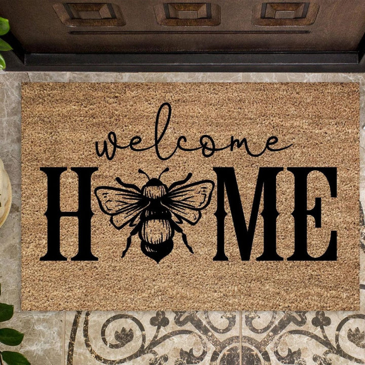 Decorative Bee Hive Welcome Indoor Outdoor Low-Profile Doormat With Non-Slip Rubber Backing
