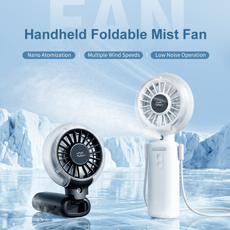 Cooling foldable rechargeable handheld fan with digital battery display and detachable neck strap Kalsten