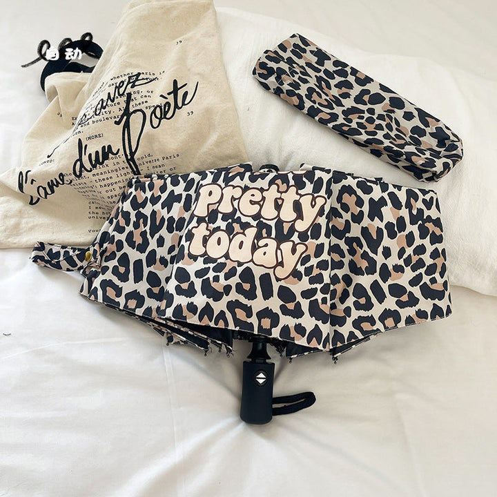 Women's Foldable Umbrella with Dynamic Leopard Pattern Kalsten