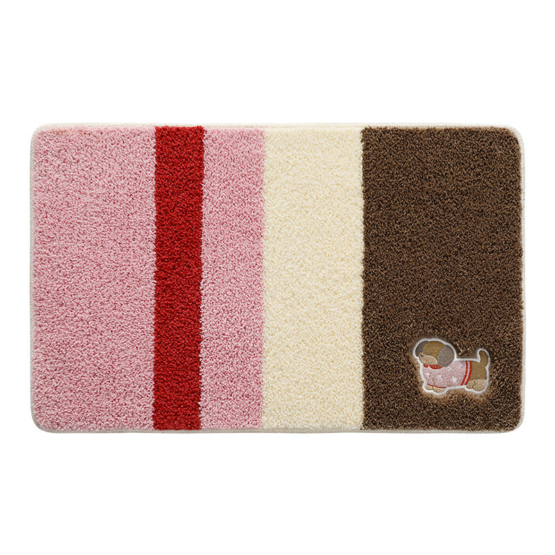 Playful Striped Cartoon Dog Bath Mat Kalsten