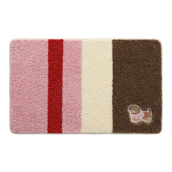 Playful Striped Cartoon Dog Bath Mat Kalsten