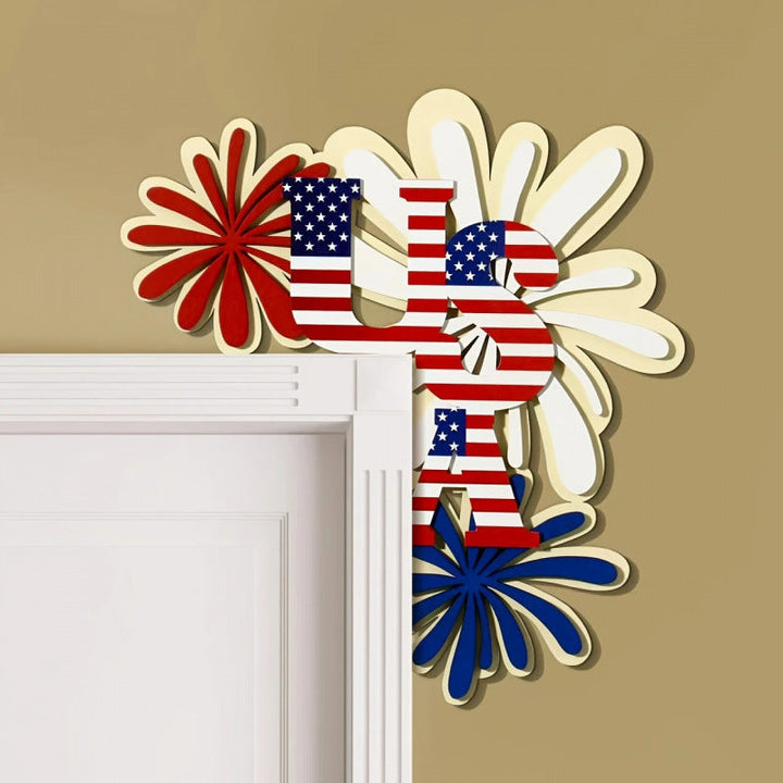 Independence Day layered laser-cut corner door and wall plaque with USA flag letter motif Kalsten