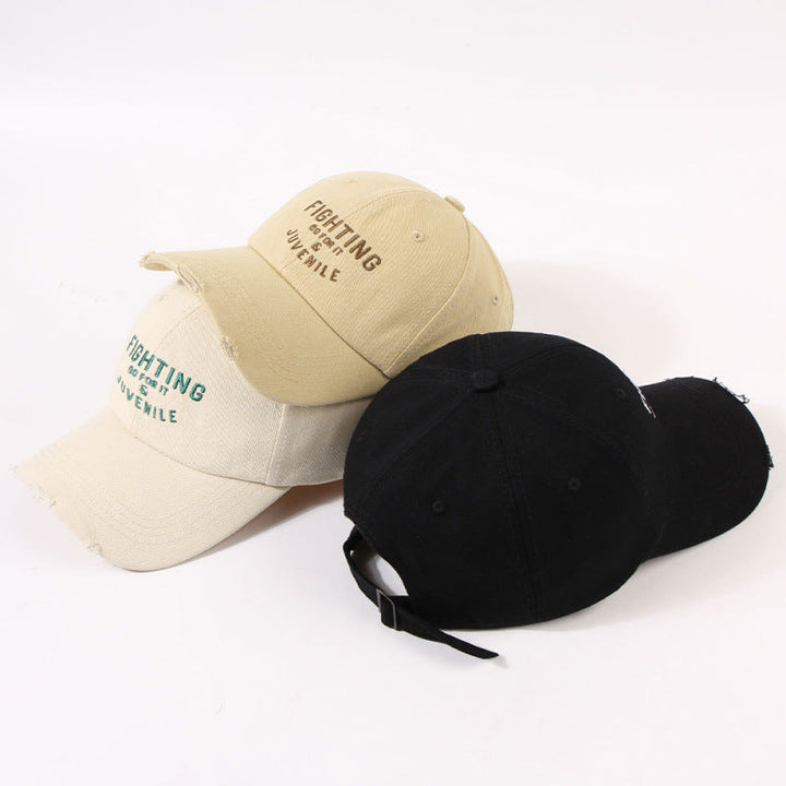 Women's Distressed Cotton Cap with Motivational Embroidery Kalsten