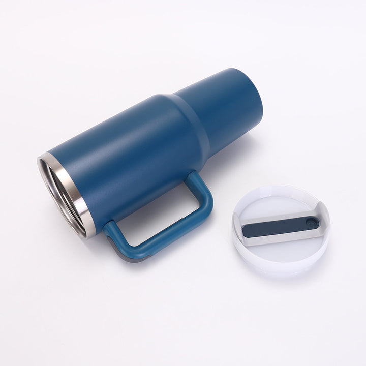Insulated Stainless Steel Tall Travel Mug With Ergonomic Side Handle And Leak-Resistant Straw Lid