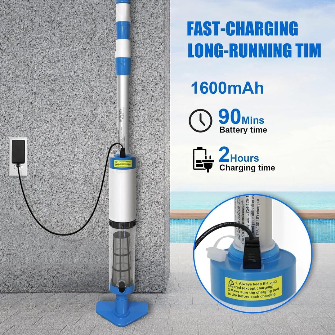 Rechargeable handheld pool vacuum kit with interchangeable brush heads and telescopic pole Kalsten