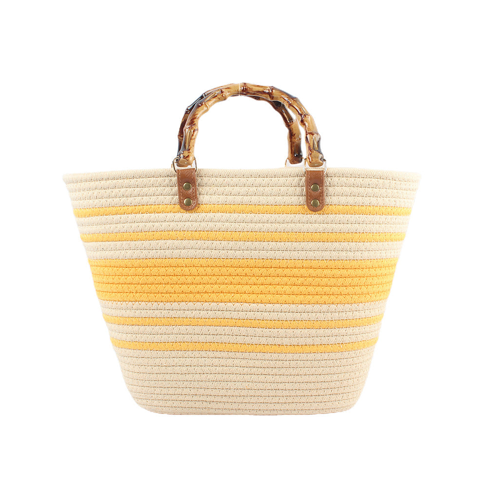 Stylish beach bag with bamboo handles Kalsten