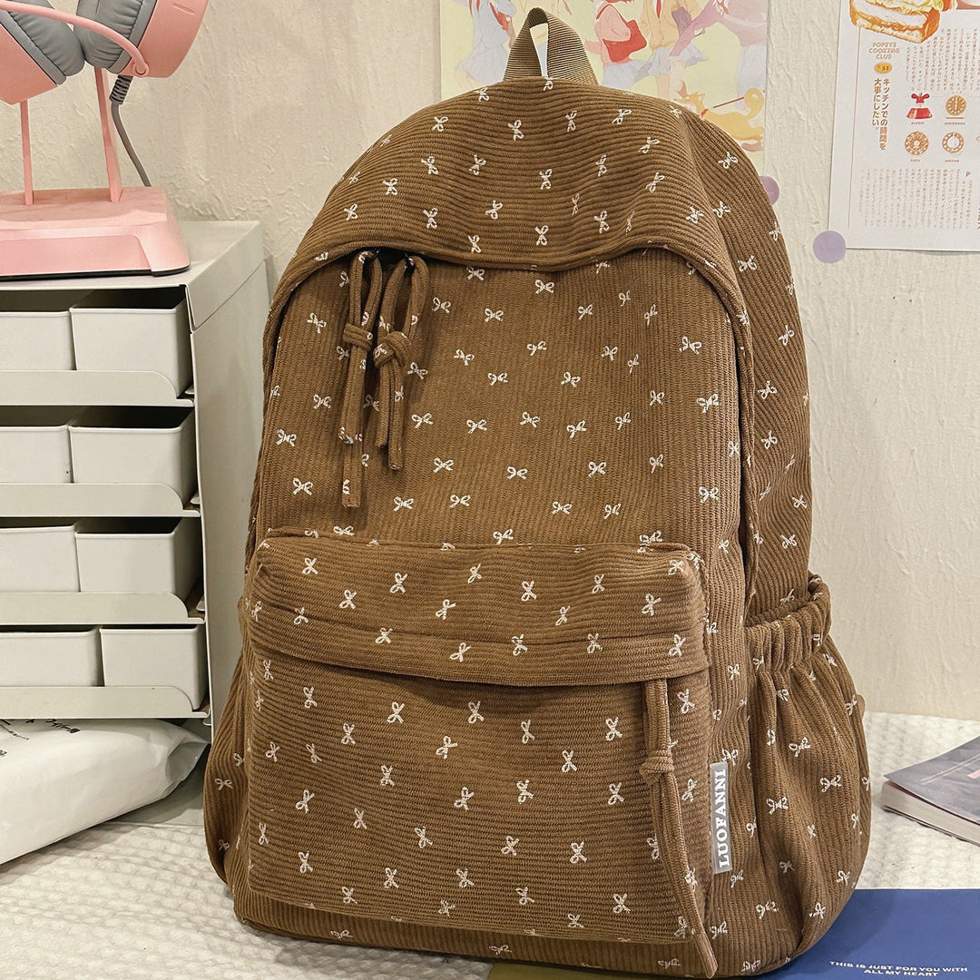 Cute Bow-Embellished Corduroy Backpack Kalsten