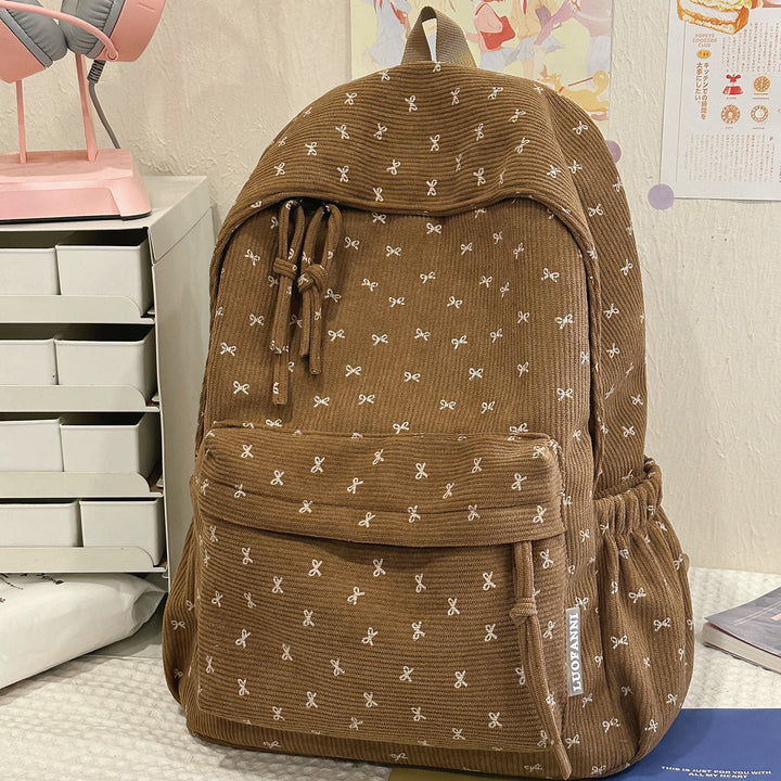 Cute Bow-Embellished Corduroy Backpack Kalsten