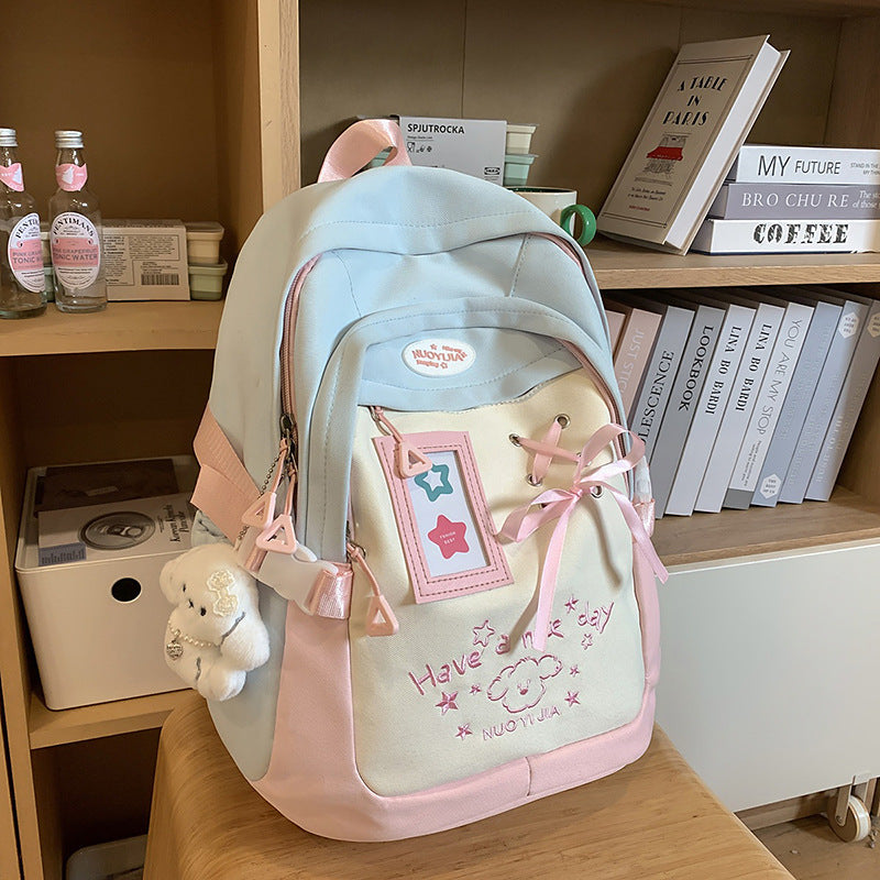 Playful Embroidered Drawstring School Backpack