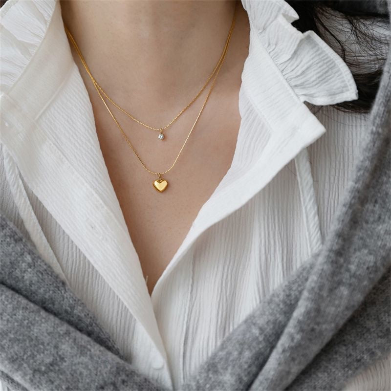 Heart Charm Layered Necklace Kalsten