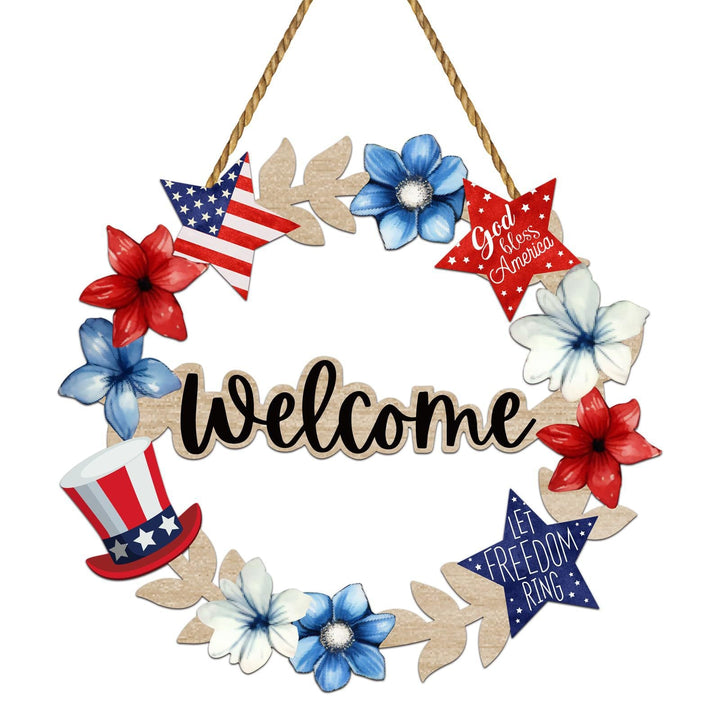 Unisex nan more patriotic wooden door wreath with star and heart motifs and hanging rope Kalsten