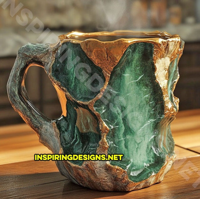Hand-Carved Natural Agate Geode Coffee Mug With Polished Rim And Crystalline Interior