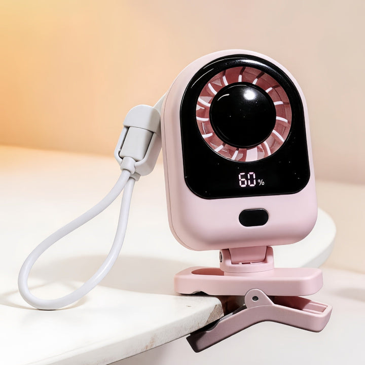Women's Portable Mini Fan with Digital Display and Flexible Mount Kalsten