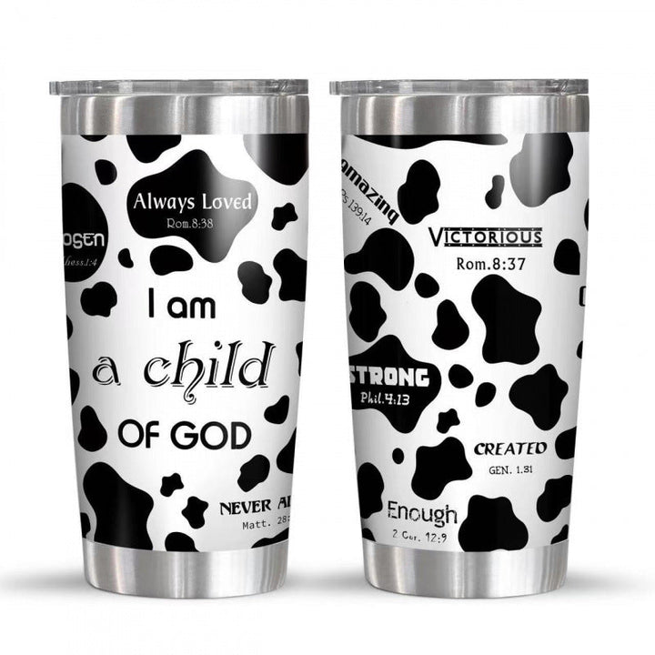 Double-Wall Vacuum Insulated Stainless Steel Travel Tumbler With Spill-Resistant Lid And Printed Cow Sunflower Design