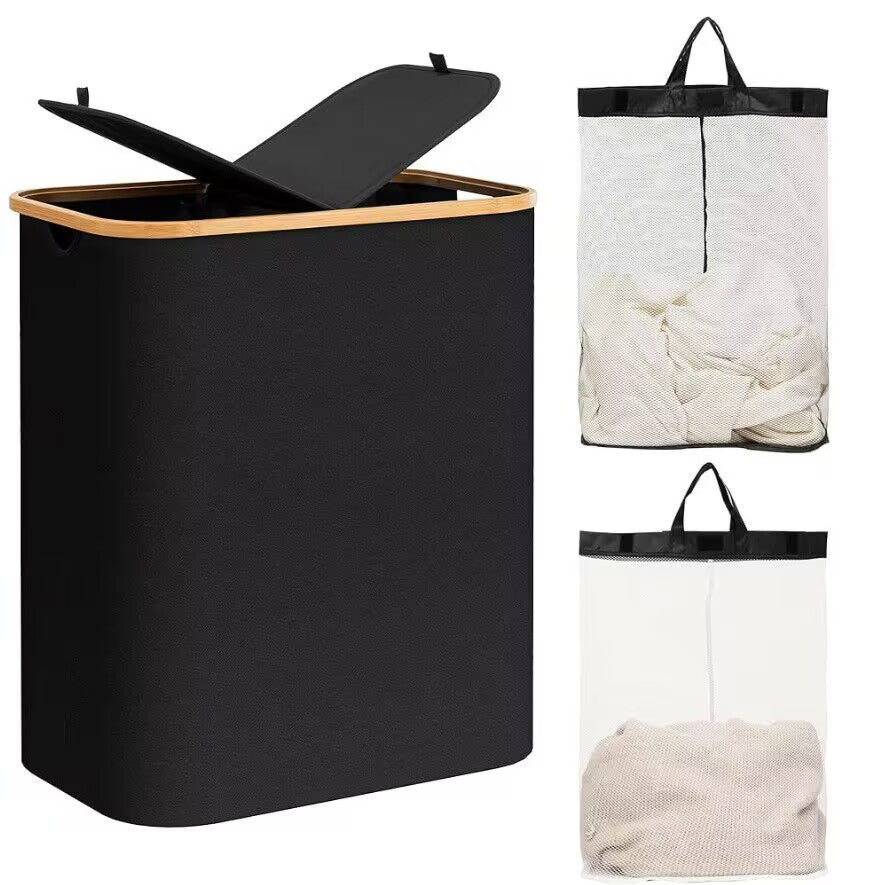 Robust laundry container with practical lid and inner pocket Acalora