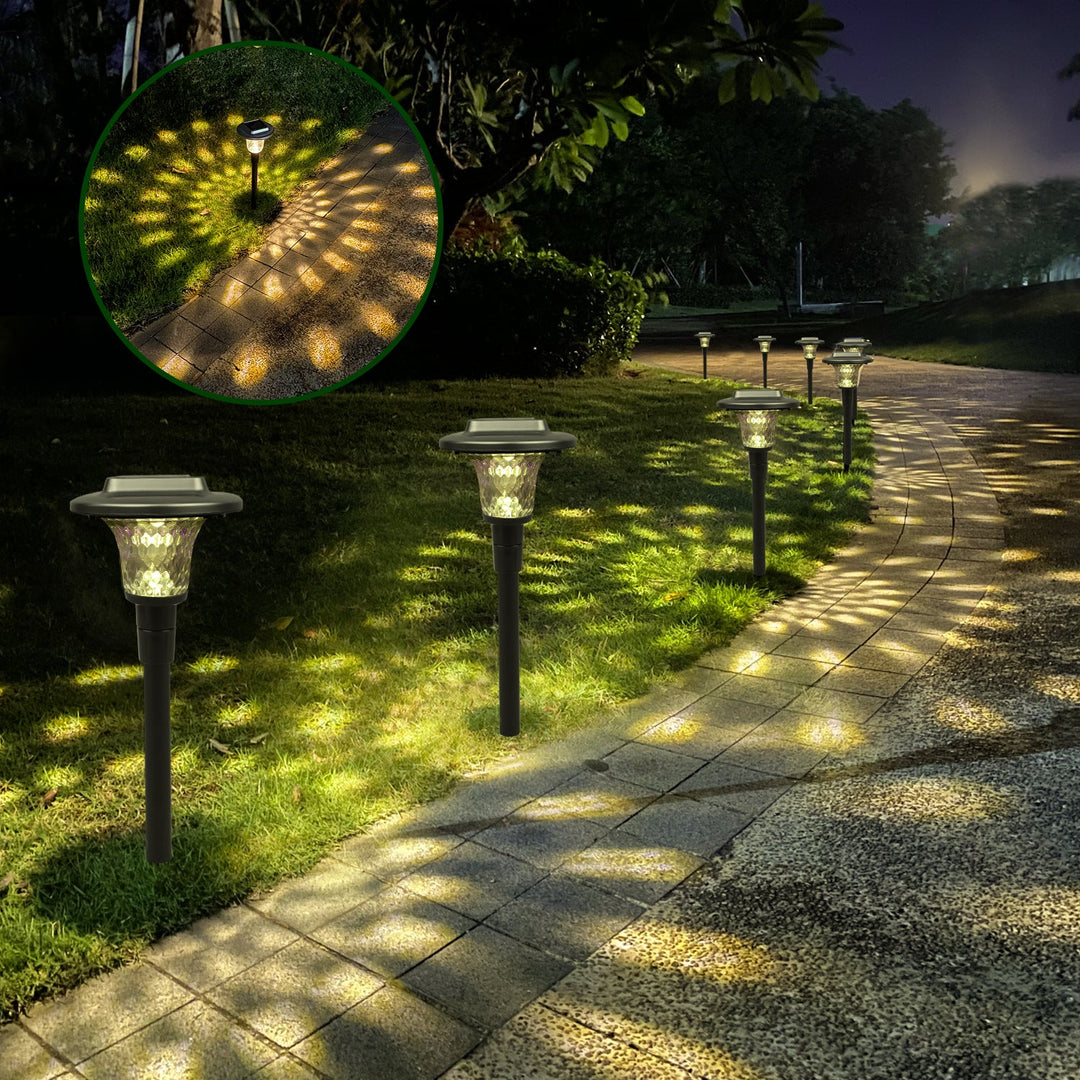 Solar LED Projecting Pathway Stake Lights With Color-Changing Crystal Lens And Dusk-To-Dawn Sensor Kalsten