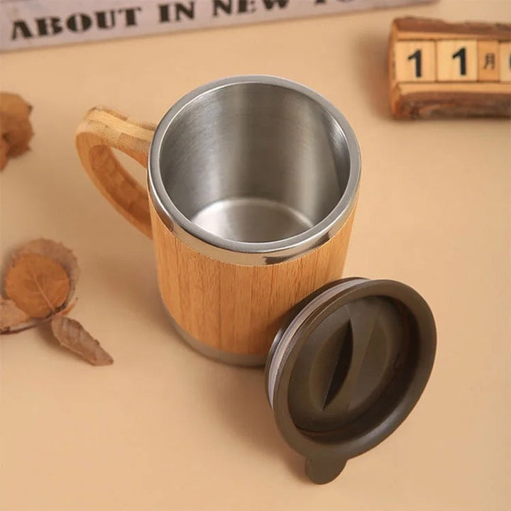 Women sustainable insulated coffee mug with wooden handle Kalsten