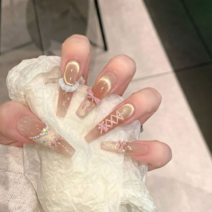 Artistic Press-On Nail Art Set with Unique Decorative Elements Acalora