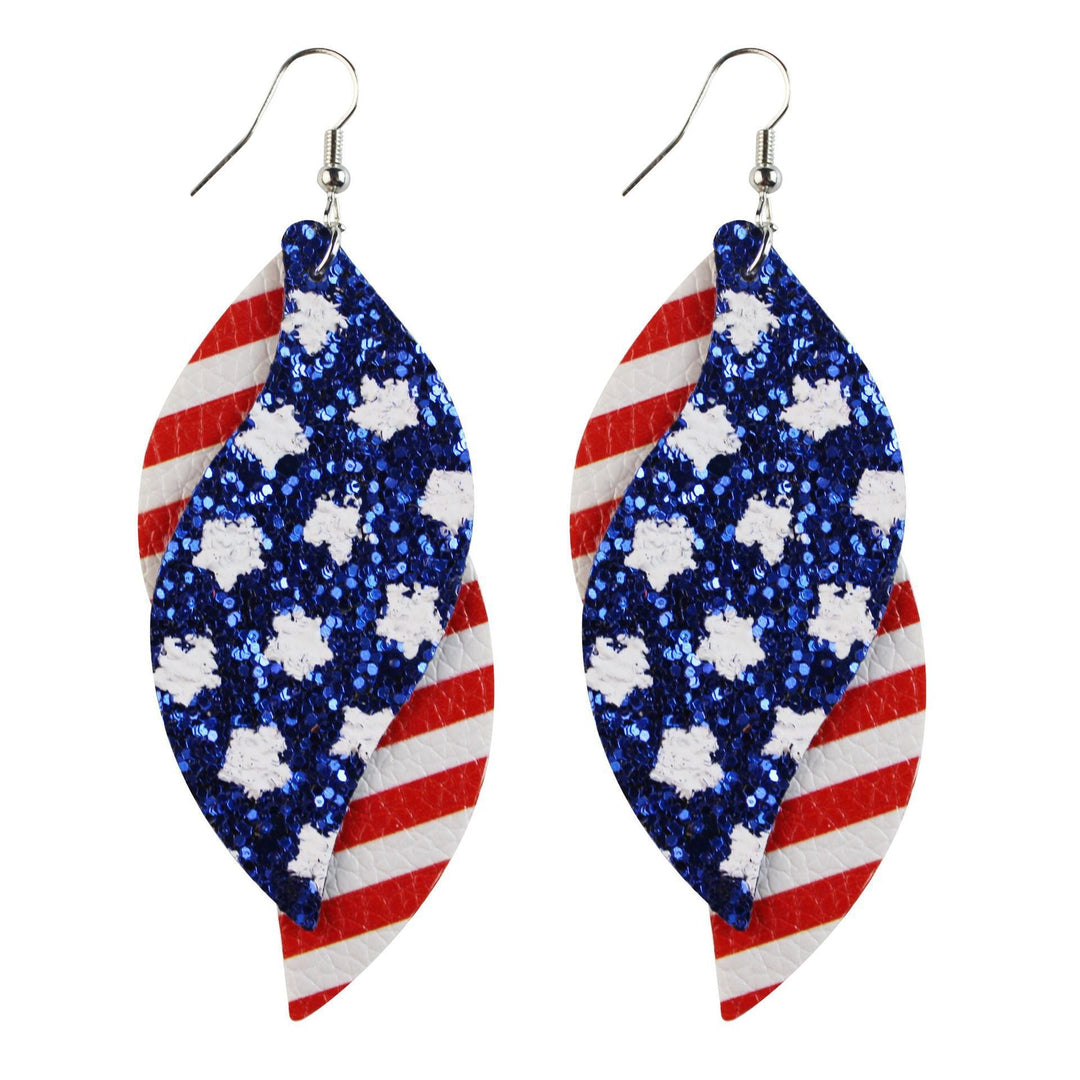 Women's star stripe print faux leather drop earrings with fishhook Kalsten