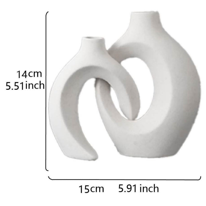 Modern Sculptural Hollow-Ring Ceramic Tabletop Vase Set With Minimalist Asymmetrical Silhouette